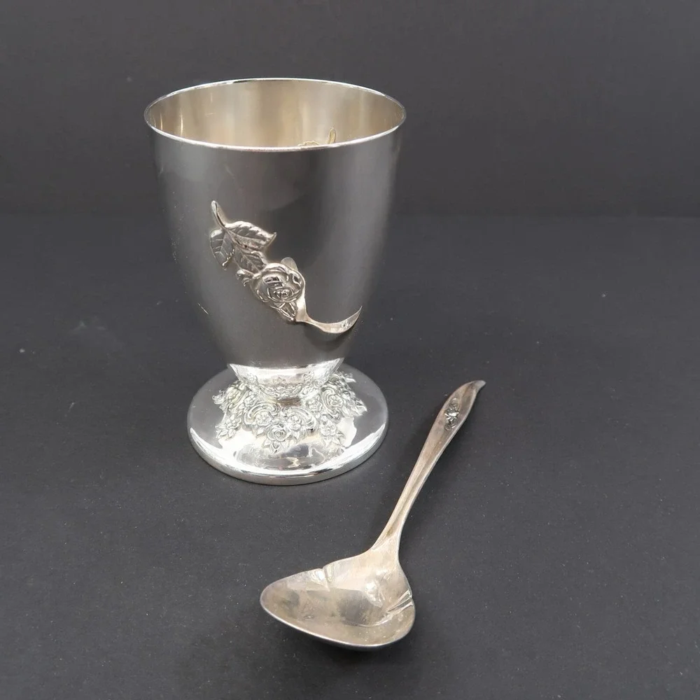 International Silver Co Goblet Silver Plate with a Rose and matching Spoon